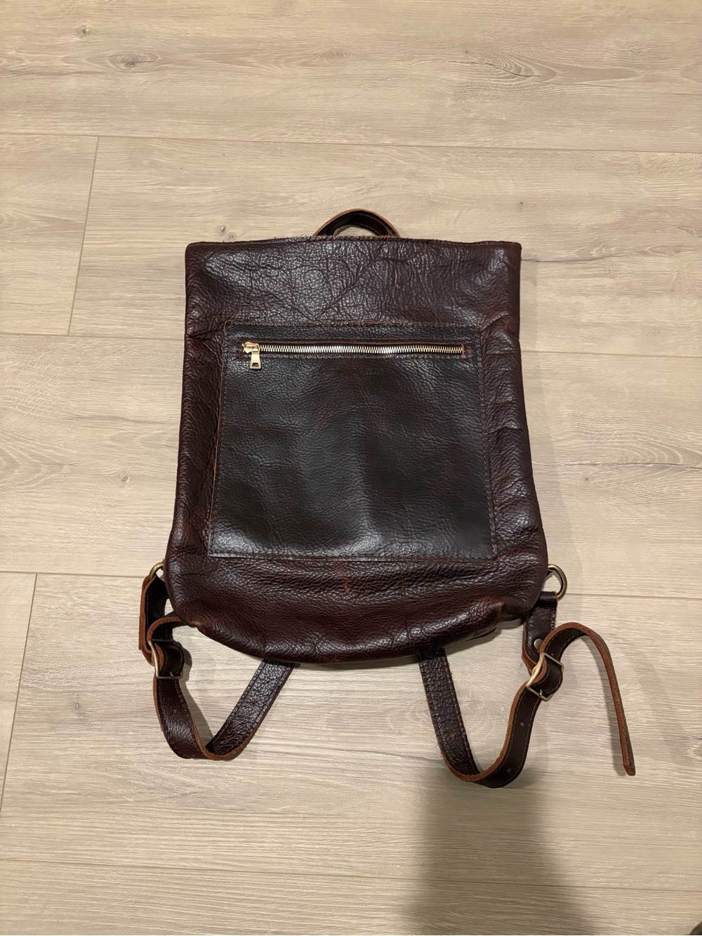 Portland Leather Goods Brown Backpack Zip Closure Outer Pockets Shoulder Strap